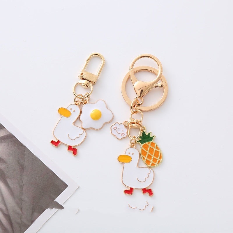 Pastoral Metal Pineapple And Egg Duck Key Ring With Secure Clasp Lightweight Keychain Decorative Gift For Keys