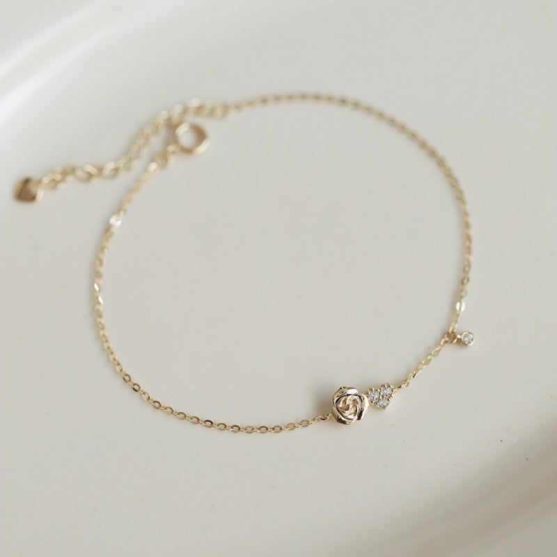 Womens Rose Gold Flower Bracelet Titanium Steel Elegant Rose Jewelry French Design Gift For Her Everyday Style