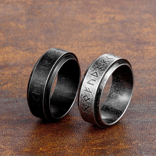 Retro Titanium Ring 8mm Wide Rotating Band Ancient Silver Ancient Black Finish Unisex Everyday Rings For Males
