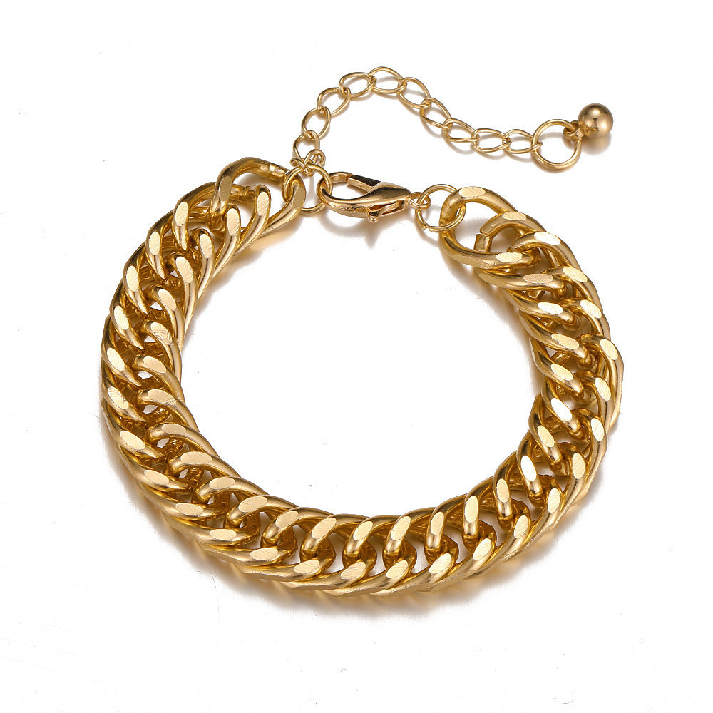 Gold Chain Bracelet Thick Design European Retro Style Alloy Jewelry For Women And Girls Elegant Everyday Wears