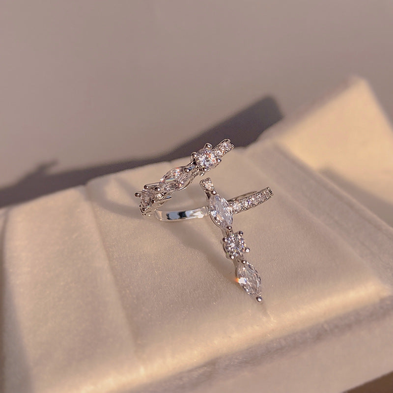 Womens Adjustable Double Layer Copper Ring Geometric Style Korean Fashion Jewelry Silver Copper Ring For Women