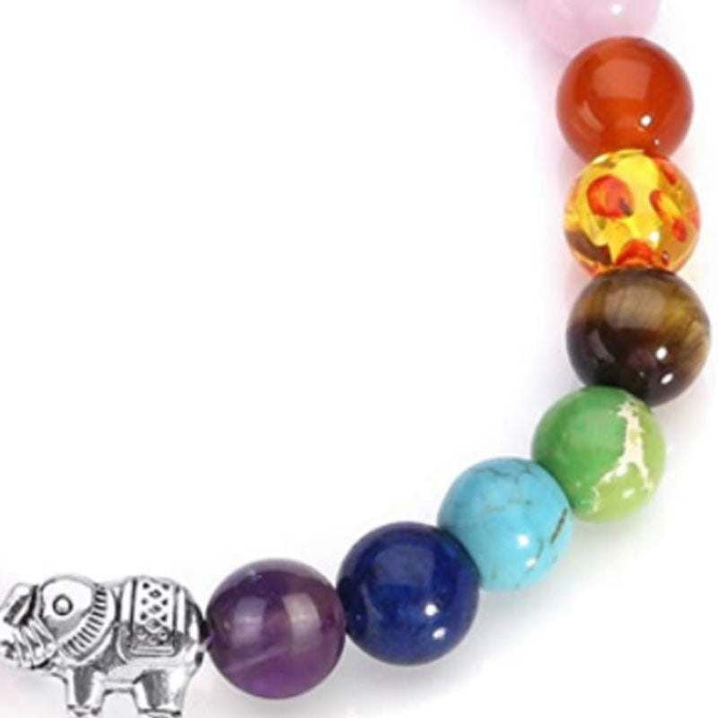 Unisex Natural Stone Bead Bracelet With Lucky Elephant Charm Lace Tassel Geometry Braided Design Alloy Jewelry