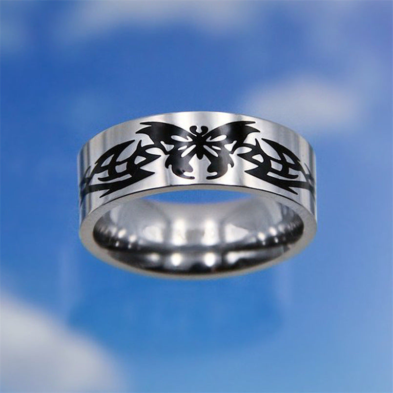 Vintage Punk Style Titanium Steel Ring Unisex Jewelry With Thorn Motifs Stars Moon Flames Crosses Dragon Butterflies