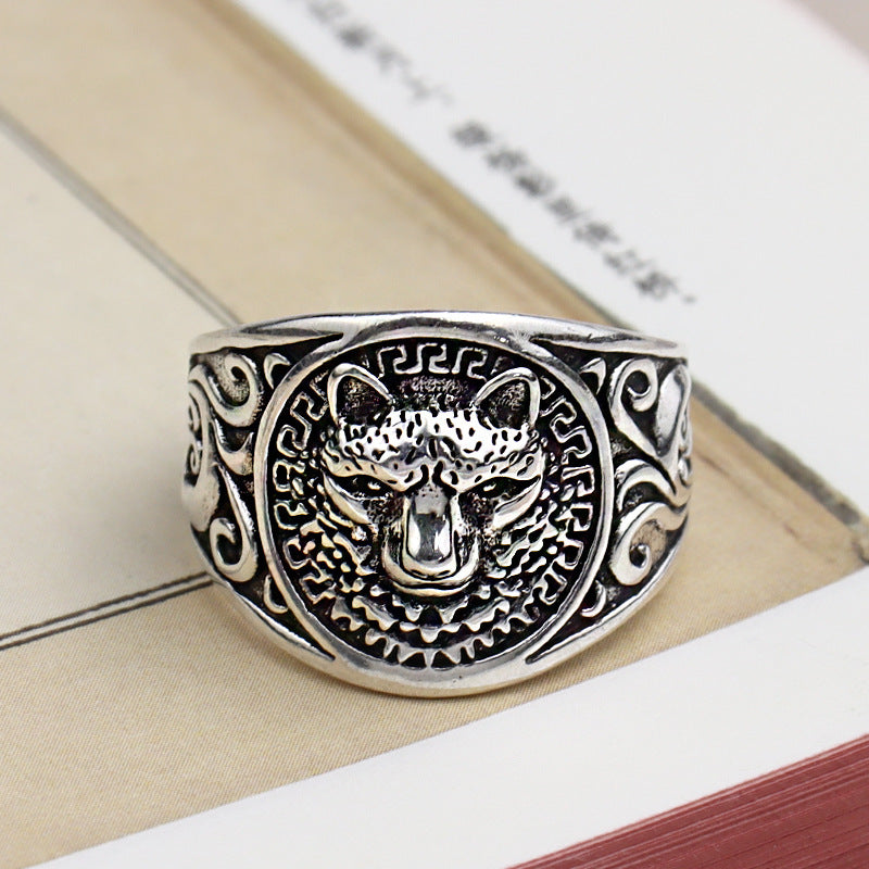Geometric Silver Plated Open Ring Cheetah Adjustable Retro