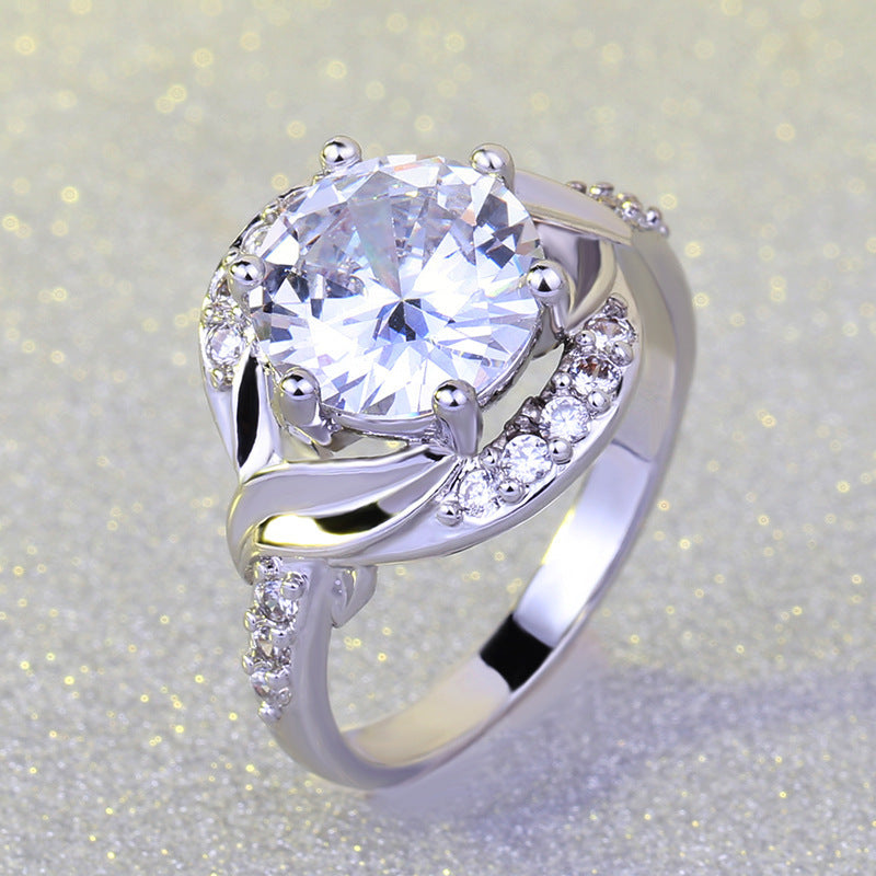 Mosaic Center Stone Ring Silver Brass Fashion Jewelry