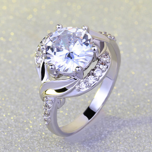 Mosaic Center Stone Ring Silver Brass Fashion Jewelry