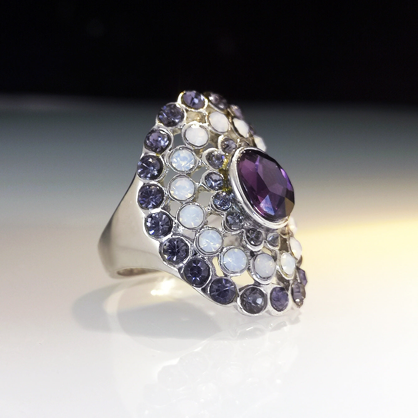 Womens Opal Ring In Platinum Finish Fashion Jewelry With Elegant Classic Style And Electroplating Shine For Everyday Wear