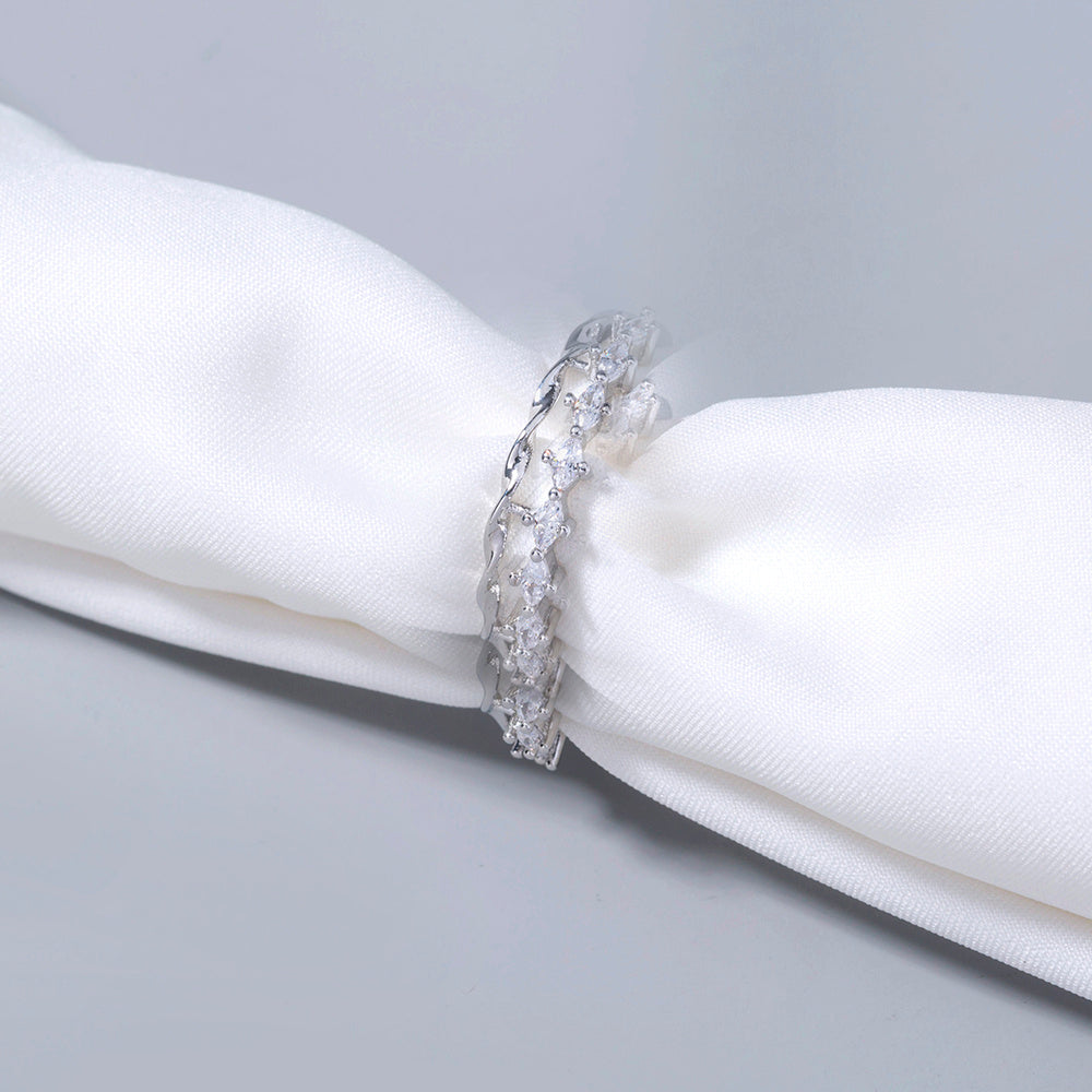 Electroplated Copper Brass Ring With Water Drop Zircon Adjustable Band European Inspired Elegant Fashion Jewelry