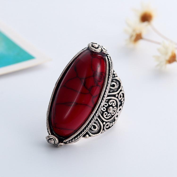 Womens Alloy Turquoise Ring With Gemstone Inlay Retro Carved Fashion Ring Electroplated Individually Packed Securely