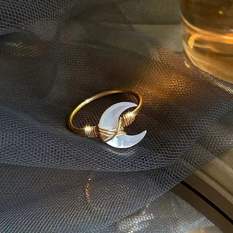 Women's 925 Sterling Silver Moon Ring Adjustable Geometric Gold Plated Fashion Statement Jewelry Everyday Wear