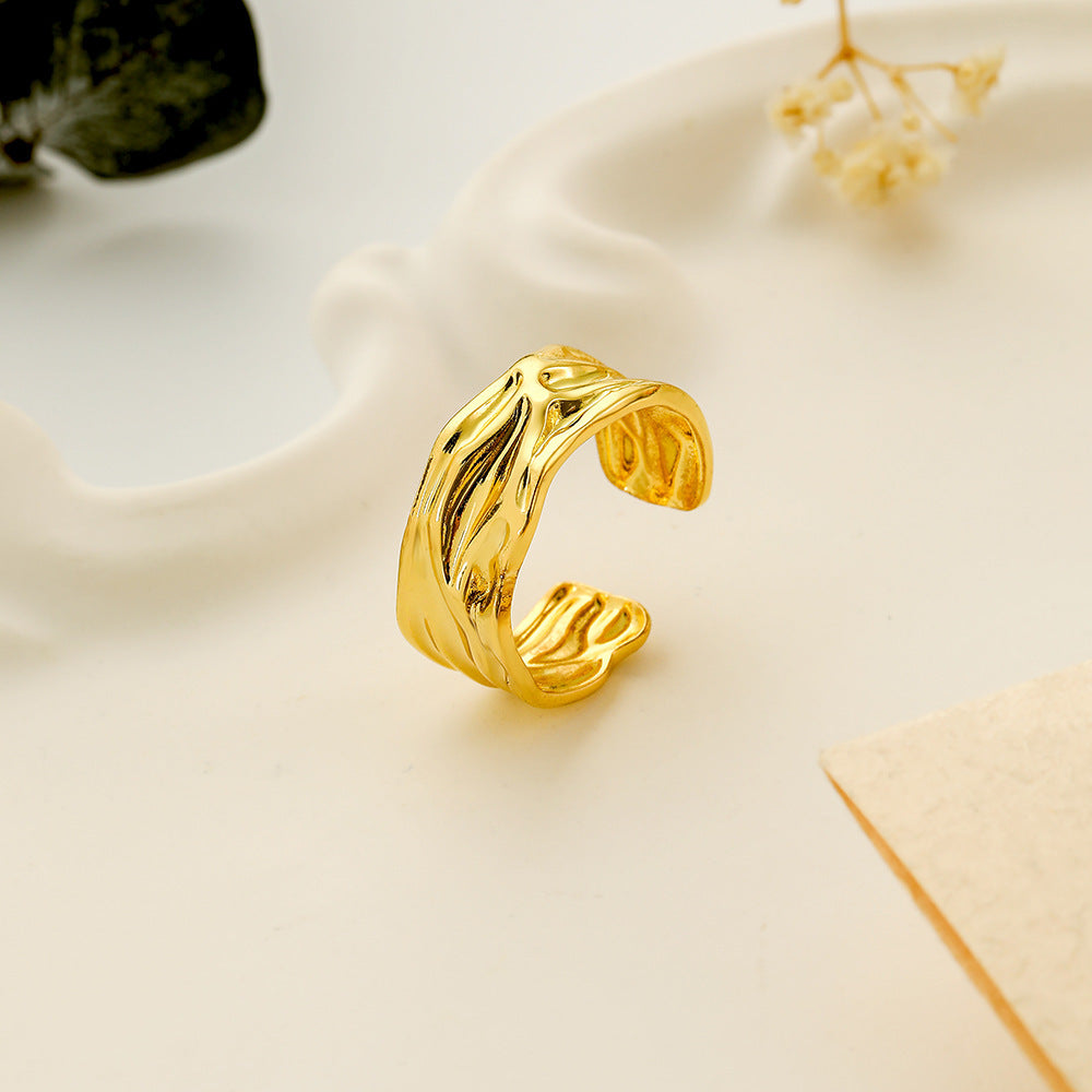 Unisex Stainless Steel Ring With Irregular Pleated Design Electroplated Fashion Jewelry Band For Women And Men Wear