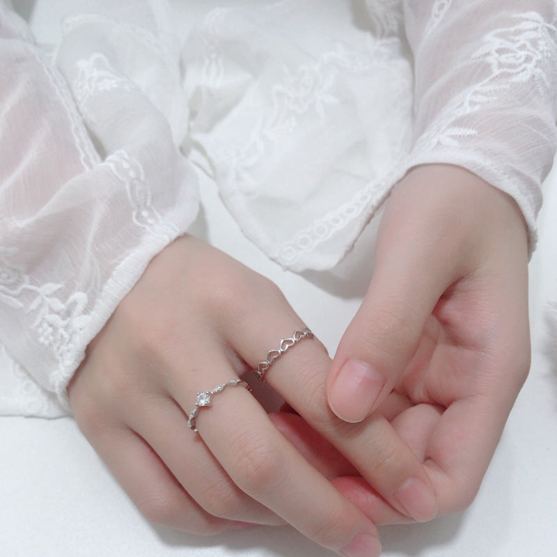 Women Copper Open Adjustable Ring Rhombus Diamond Zircon Accent Cold Wind Design 4mm Zircon Stone Everyday Wear