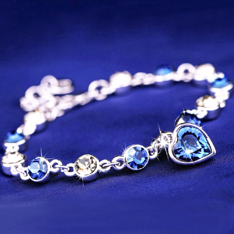 Women Gold Plated Heart Bracelet With Rhinestone Charm And Extension Chain Fashion Jewelry Oceanic Heart Gifts
