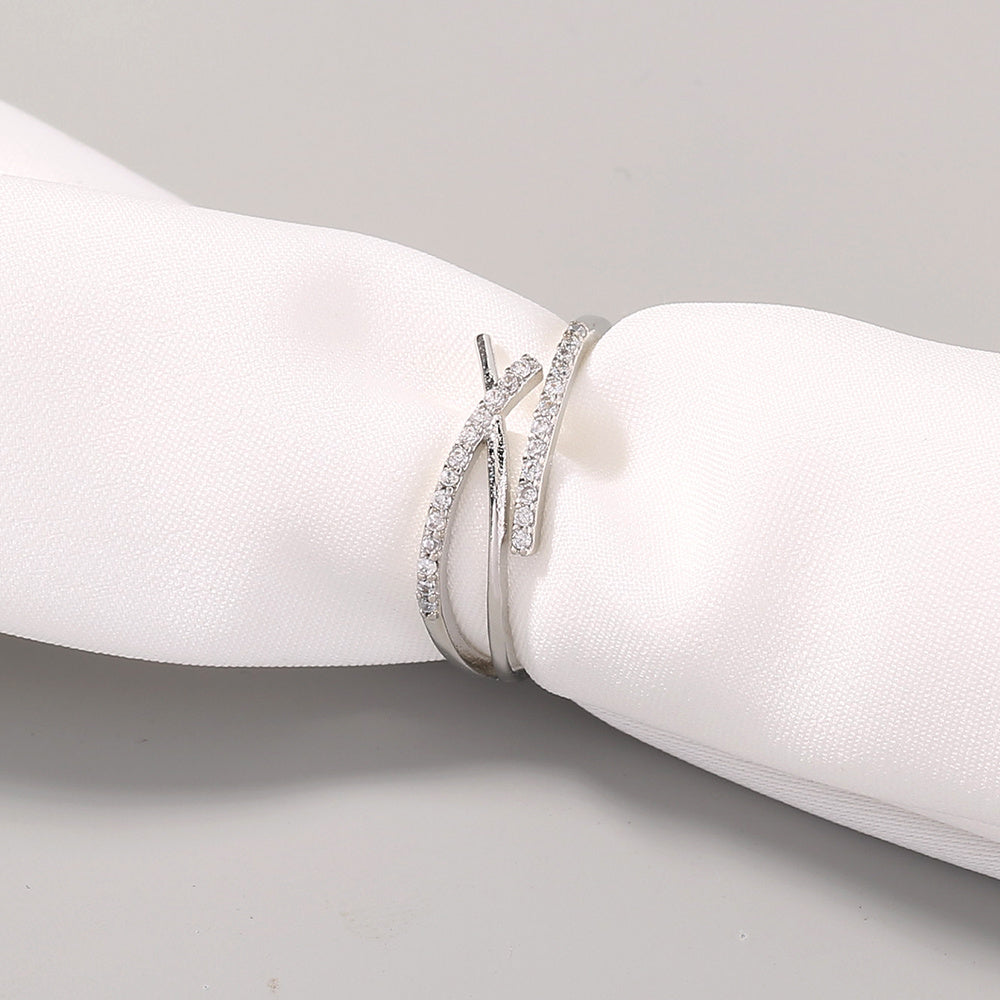 Adjustable Copper Zircon Cross Ring Platinum Plated Fashion Jewelry For Women And Girls European Style Open Ring Design