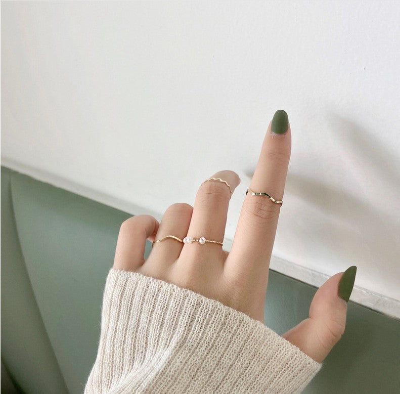 Elegant U Shaped Pearl Inlay Alloy Ring For Women Adjustable Opening Korean Style Birthday Gifts Everyday Wear