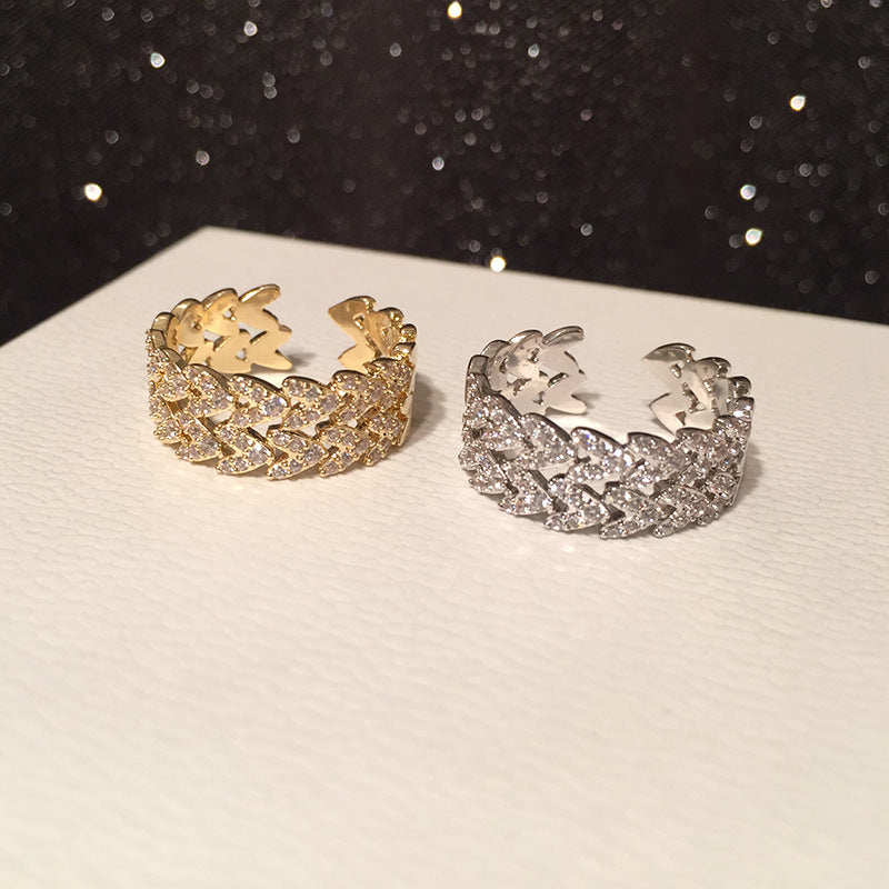 Womens Adjustable Opening Ring Copper With Inlaid Zircon Flower Shaped Design In Gold Or Silver Tone Ring Glam