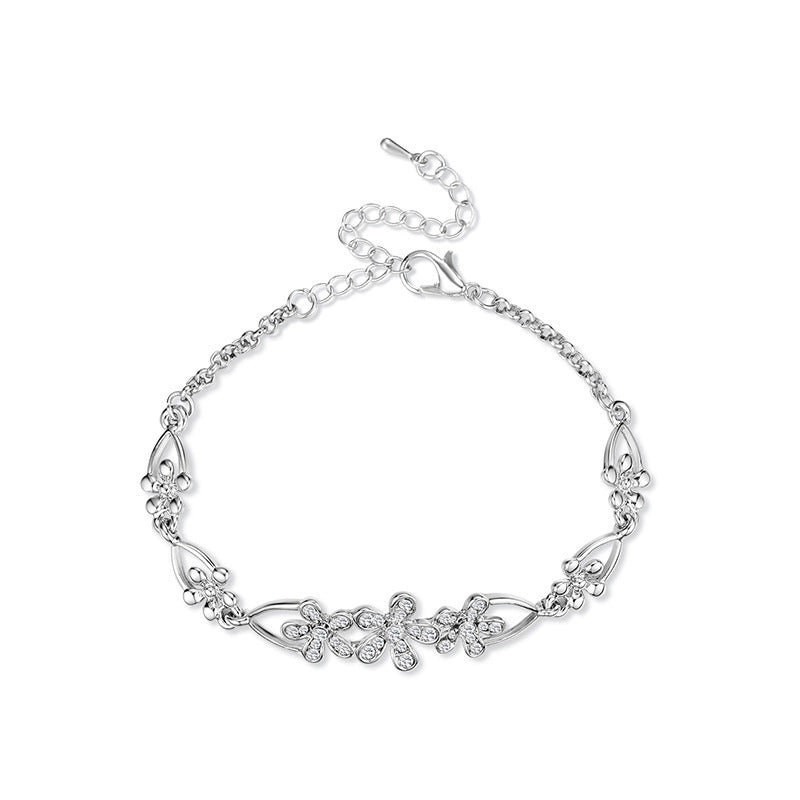 Womens Flower Bracelet Delicate Modern Design Electroplated Finish For Everyday Or Occasions Zinc Alloy Floral