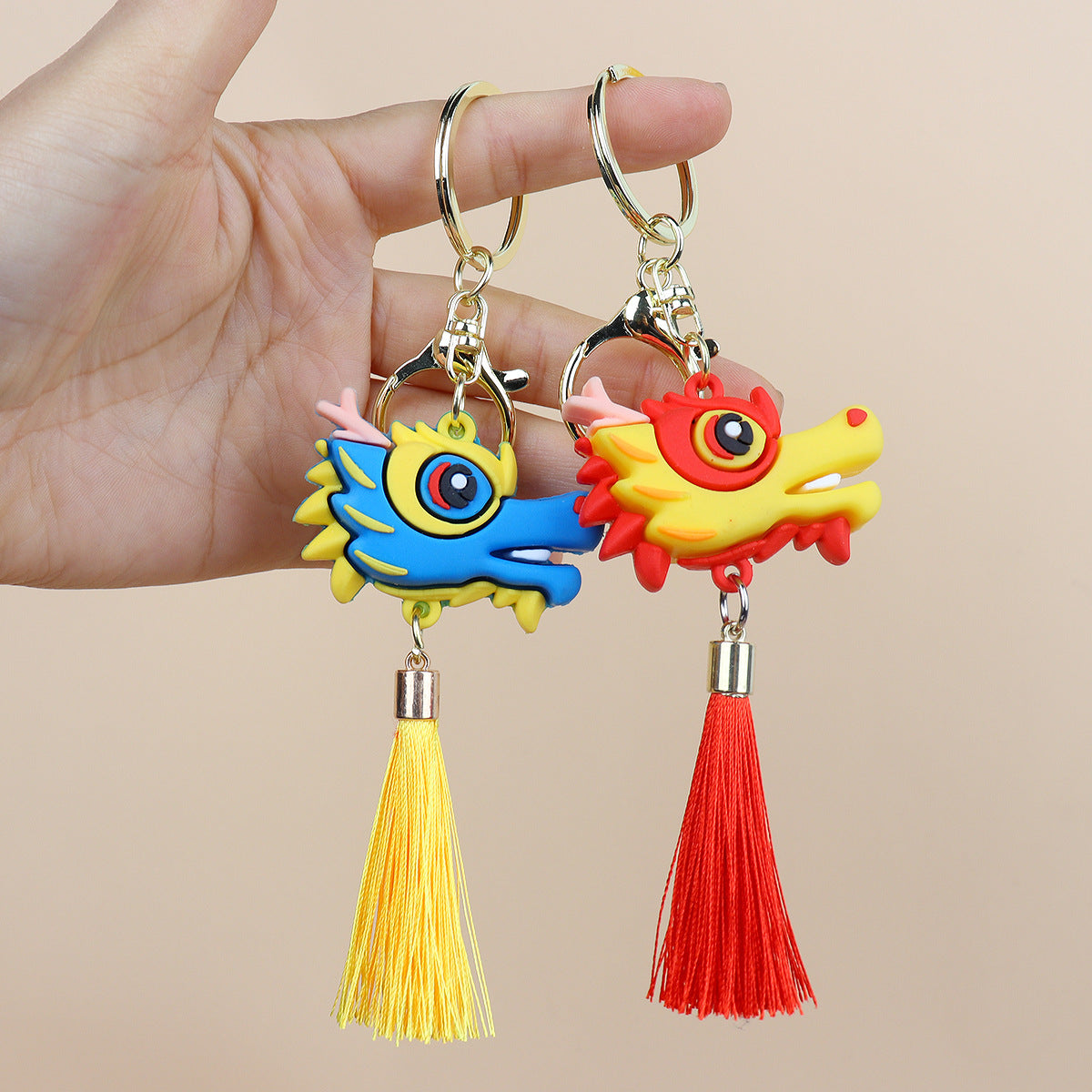 Dragon Keychain Charm Fashionable Backpack Decoration Simple Geometric Design PVC Keyring Car Pendant Red Blue
