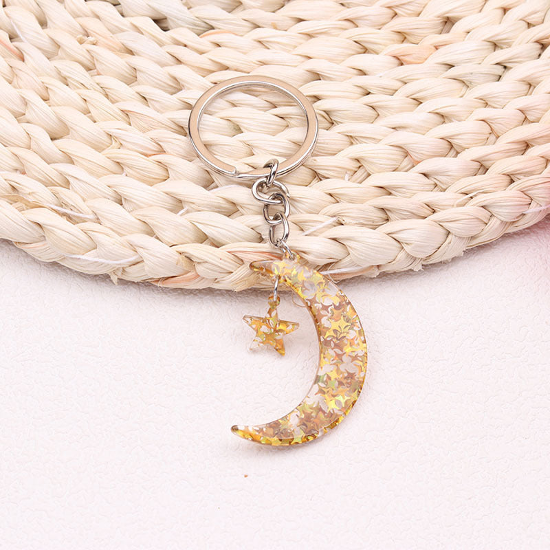 Celestial Sun Moon Stars Keychain Stainless Steel Pendant Simple Printing Process Gift For Style EU Style Trend