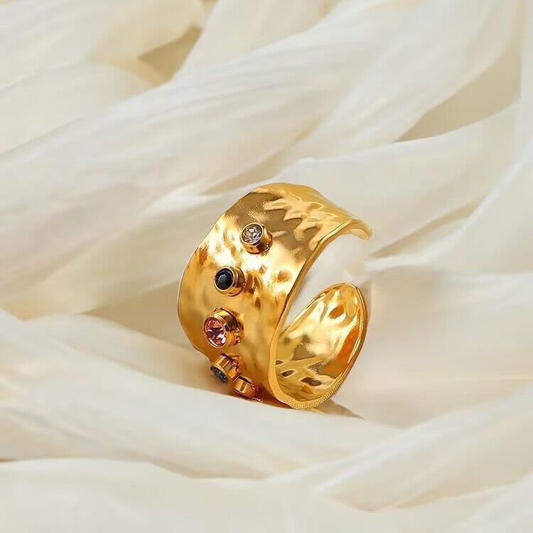 Open Ring 18K Gold Plated Titanium Steel Ring With Color Crystal Zircon Exotic Geometric Jewelry Ring Gift Now