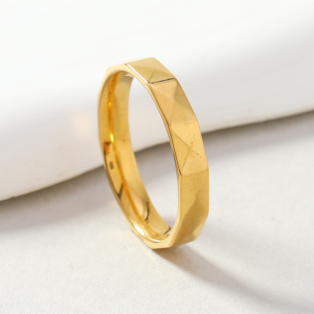 Unisex Stainless Steel Ring 6mm Diamond Geometric Design With Round And Quadrilateral Elements Steel And Gold Rhinestone