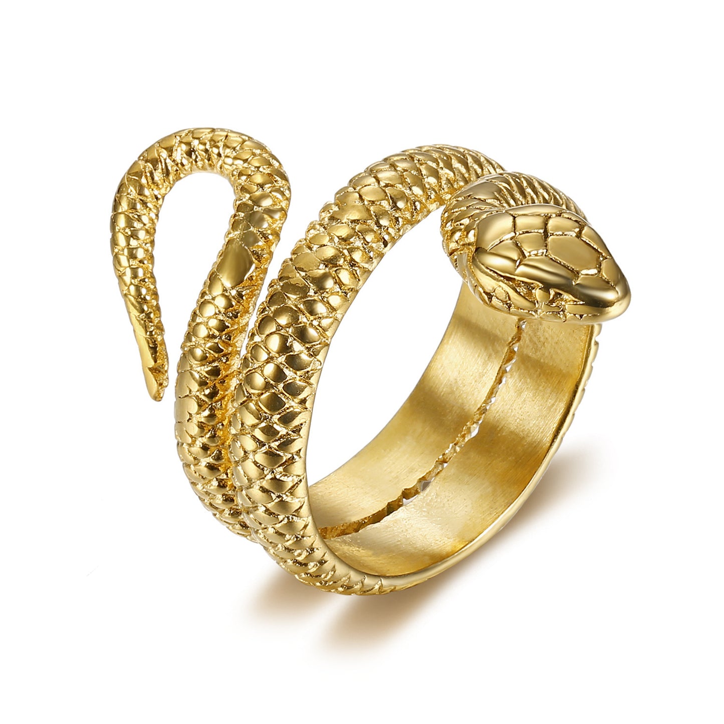 Mens Titanium Steel Snake Ring Zodiac Animal Design Polished Black Gold Tone For Men Individually Packed Size5