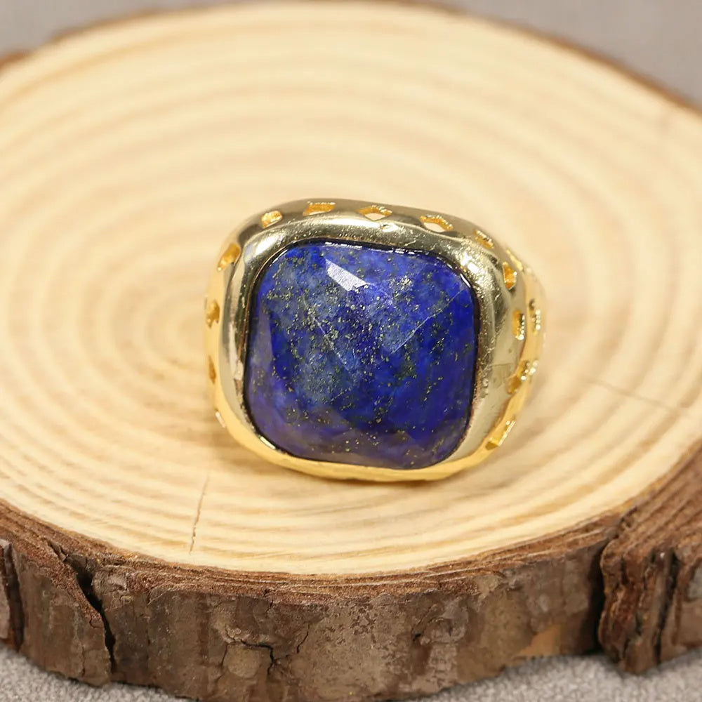 Unisex Crystal Ring With Electroplating Irregular Asymmetric Geometry Labradorite Stone European American Design Ring