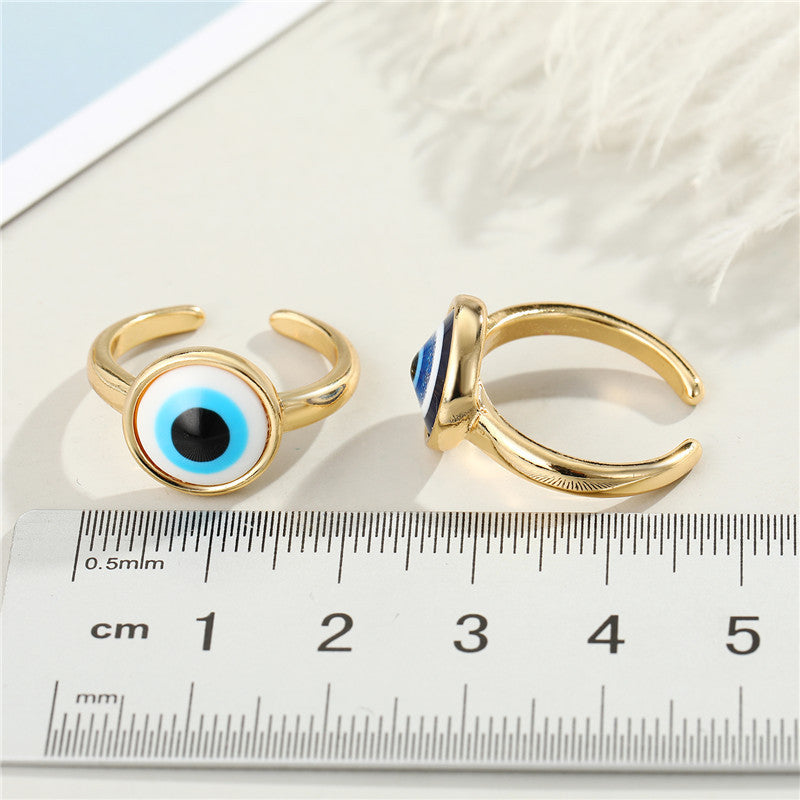 Copper Ring With Blue Eye Resin Design Adjustable Opening Fashion Ring Jewelry Gift For Her And Girls In Style