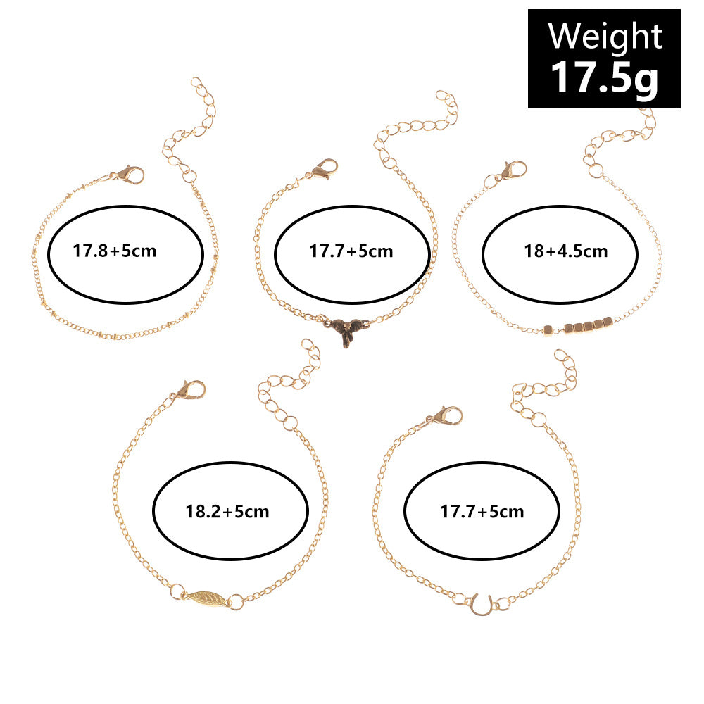 Womens Bracelet Set Five Piece Irregular Electroplated Alloy Fashion Jewelry Bracelets Popular Design Metal Set