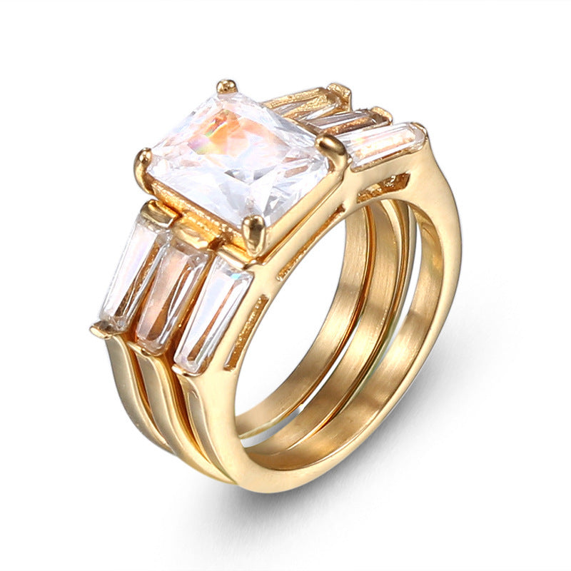 Womens Titanium Steel Diamond Ring Gold Plated Casual Simple Jewelry Accessory Durable Titanium Ring with Gold G