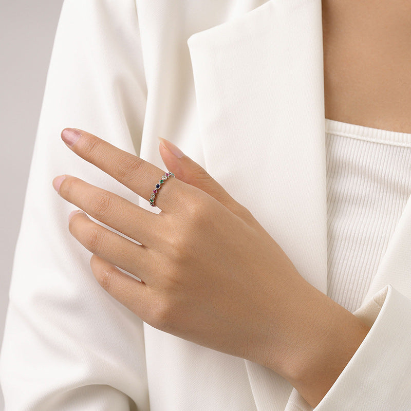 Silver Ring With White Gold Geometric Zircon For Her Affordable Luxury Jewelry Geometric Shape Ring For Classy