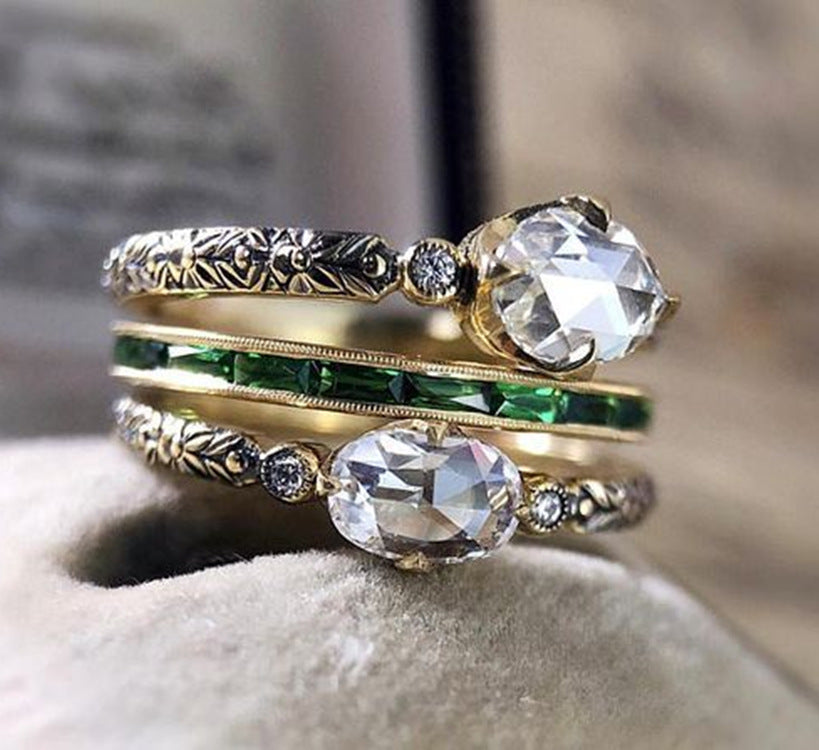 Unisex Egg Shaped White Zircon Crystal Ring Geometric Design Electroplated Metal Alloy Inlaid Gem Fashion Gear