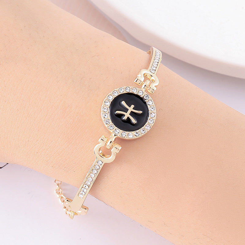 Constellation Rhinestone Inlay Bracelet Unisex Bangle Jewelry With 12 Constellation Elements For Women And Men