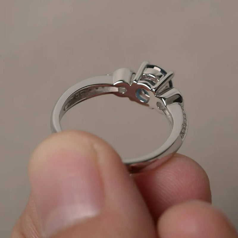 Womens Geometric Circle Zircon Inlaid Copper Ring White Gold Color Elegant Jewelry Gift For Women EverydayWear