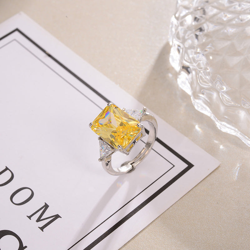 Womens Vintage Rectangular Flat Ring Copper with Color Zirconium Jewelry Gift For Women Elegant Accessory Item