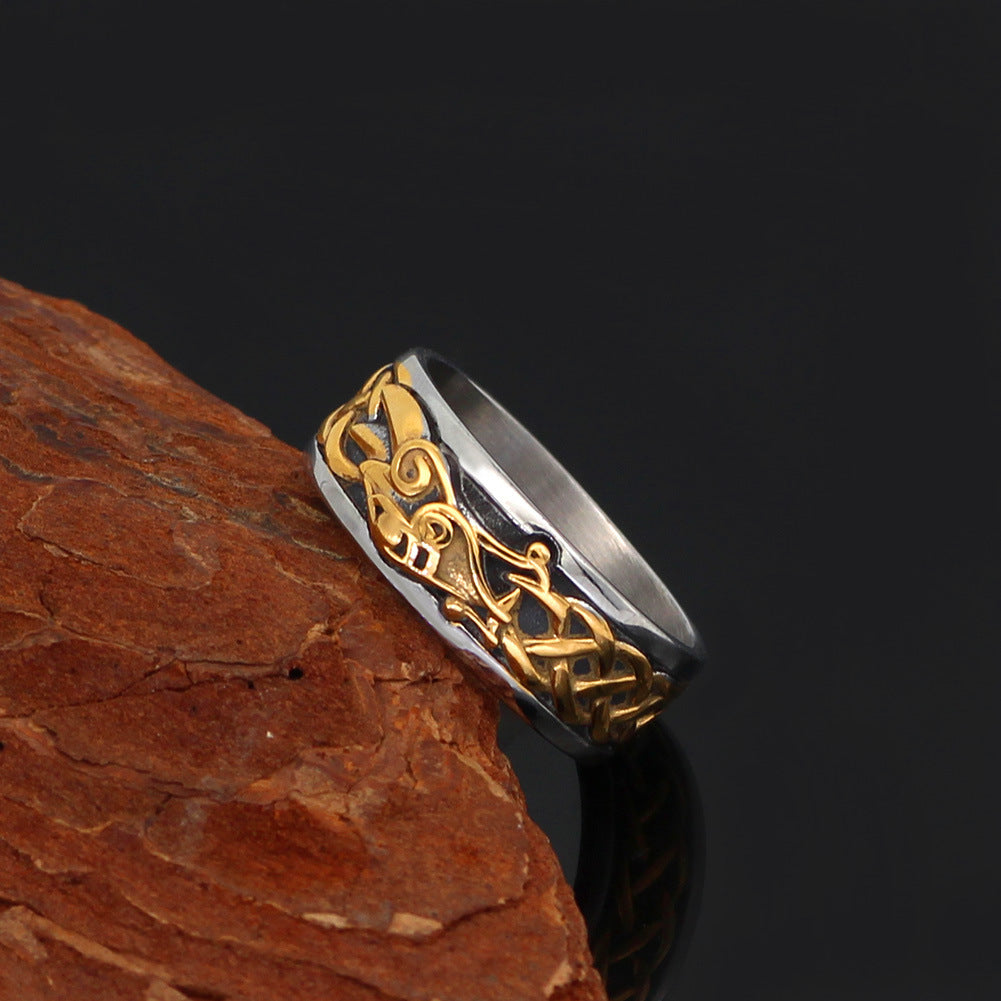 Unisex Viking Ring Stainless Steel Gold Dragon Crow Design Retro Norse Gothic Jewelry Biker Ring For Men Women