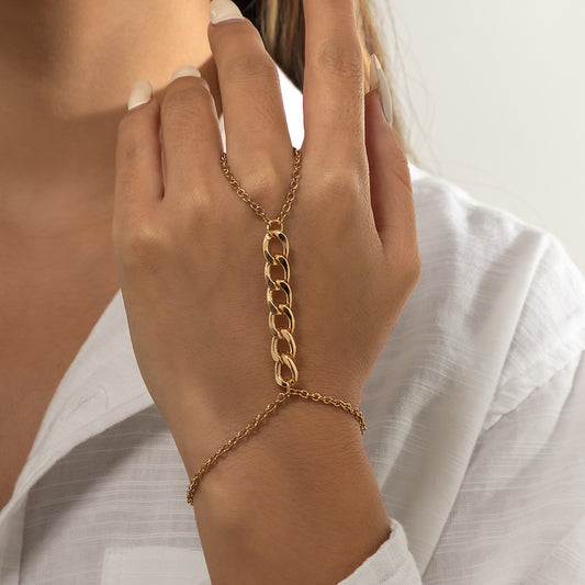 Womens Gold Geometric Hollow Iron Chain Bracelet Finger Chain Ethnic Style Fashion Jewelry Ethnic Style Finery