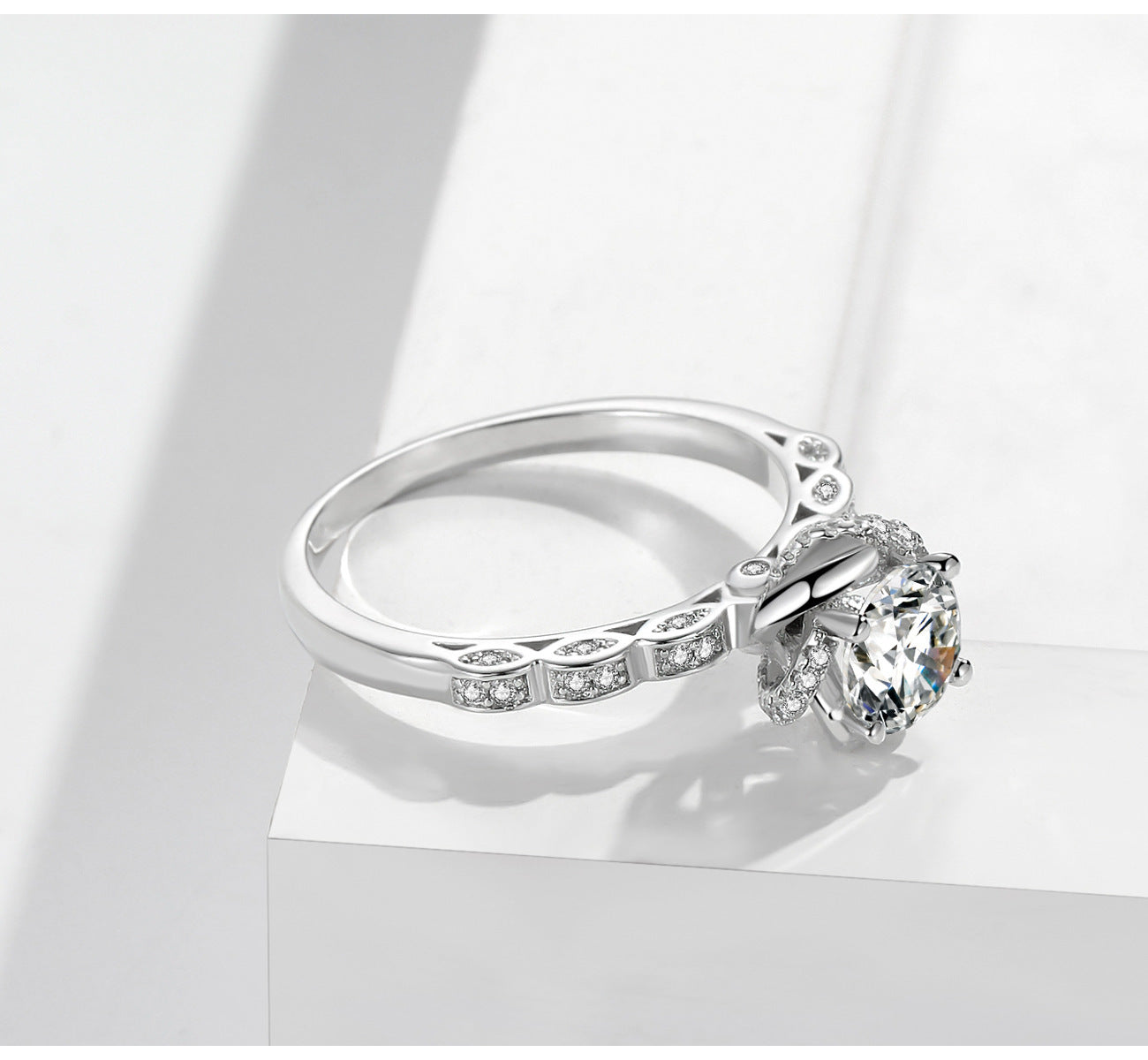 Womens 1 Carat Zircon Crown Ring White Gold Color Copper Finish Engagement Anniversary Wedding Band Elegant Sparkle