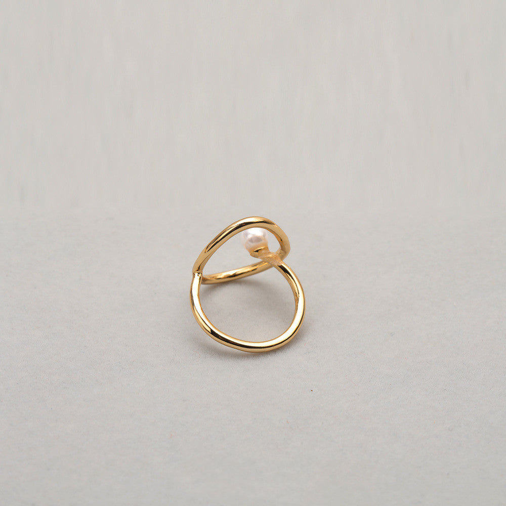 Womens Adjustable Gold Plated Ring Geometric Curve Design Textured Brass Fashion Jewelry Statement Piece Elite