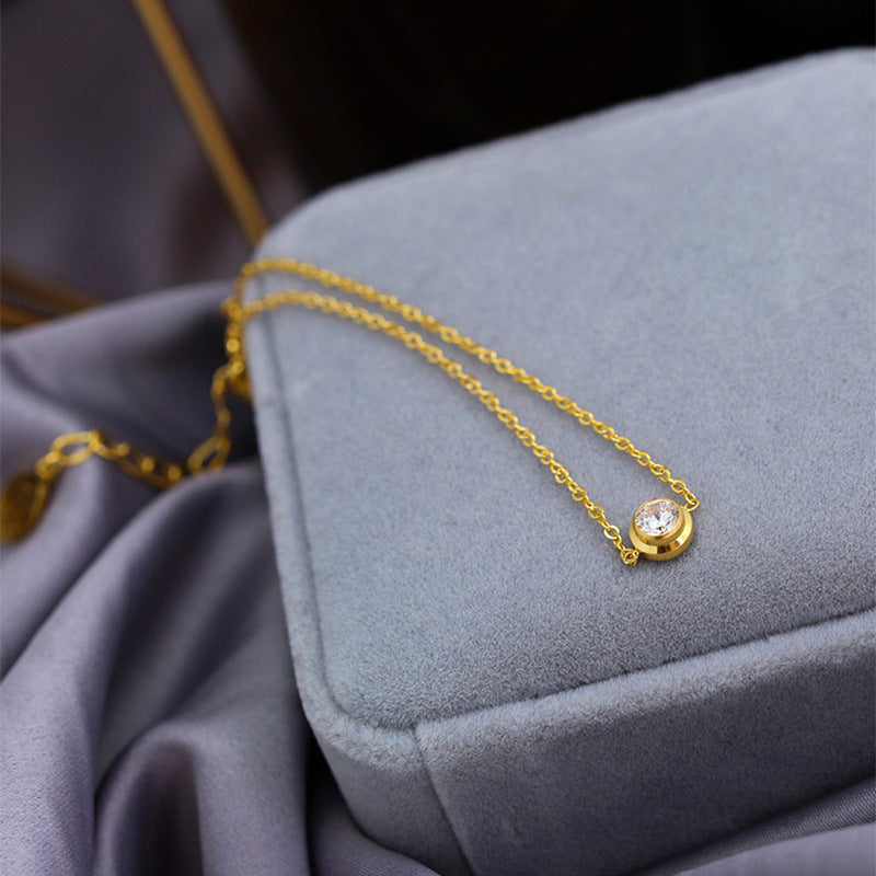 Women Titanium Steel Bracelet With Crystal Accent 18k Gold Electroplated Round Geometry Jewelry For Daily Wear