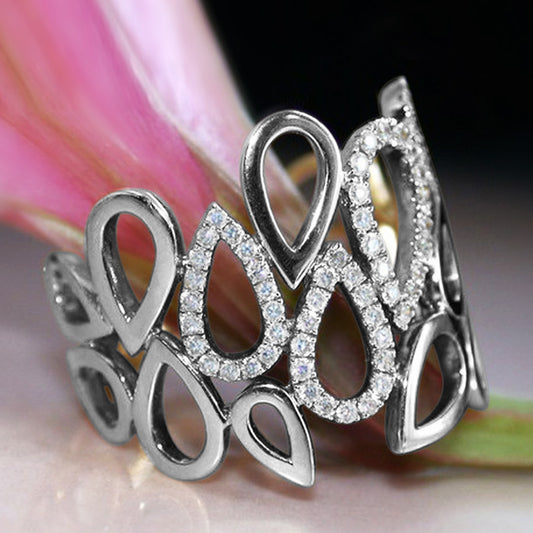 Personalized Drop Shaped Hollow Micro Setting Ring With Zircon Inlay Copper Gold Plated Size 6 7 8 9 10 Deluxe