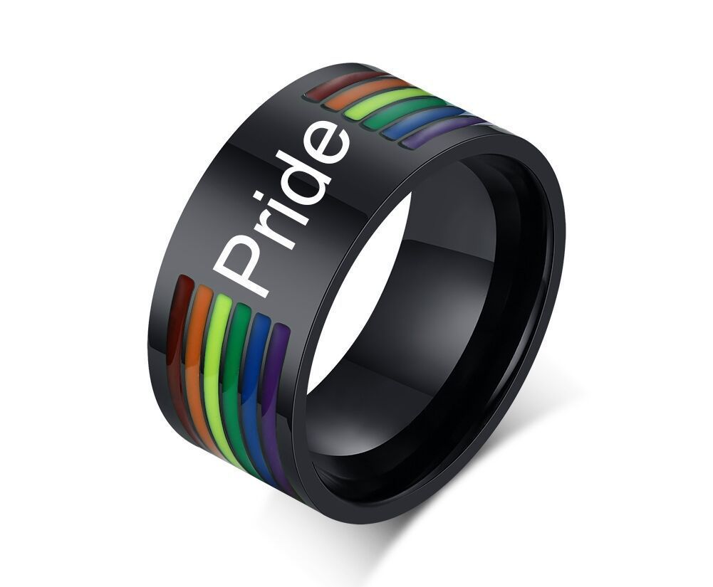 Stainless Steel Rainbow Flag Drop Ring Unisex Geometric Oil Drip Finish With Rainbow Colors Size 5 6 7 8 9 10 11 12