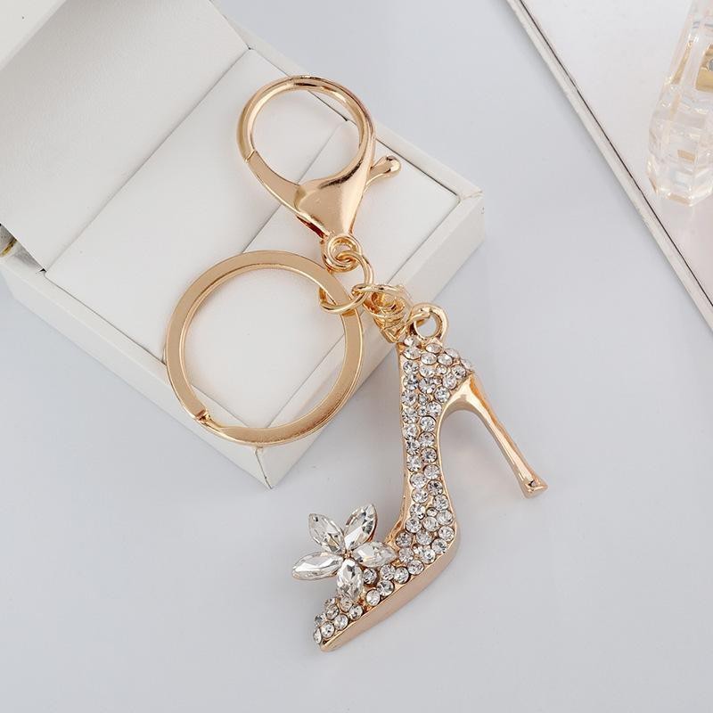 Womens High Heel Keychain Fashion Zinc Alloy Key Chain Gold Color Shoe Accessory For Purse Handbag Keys Wallet