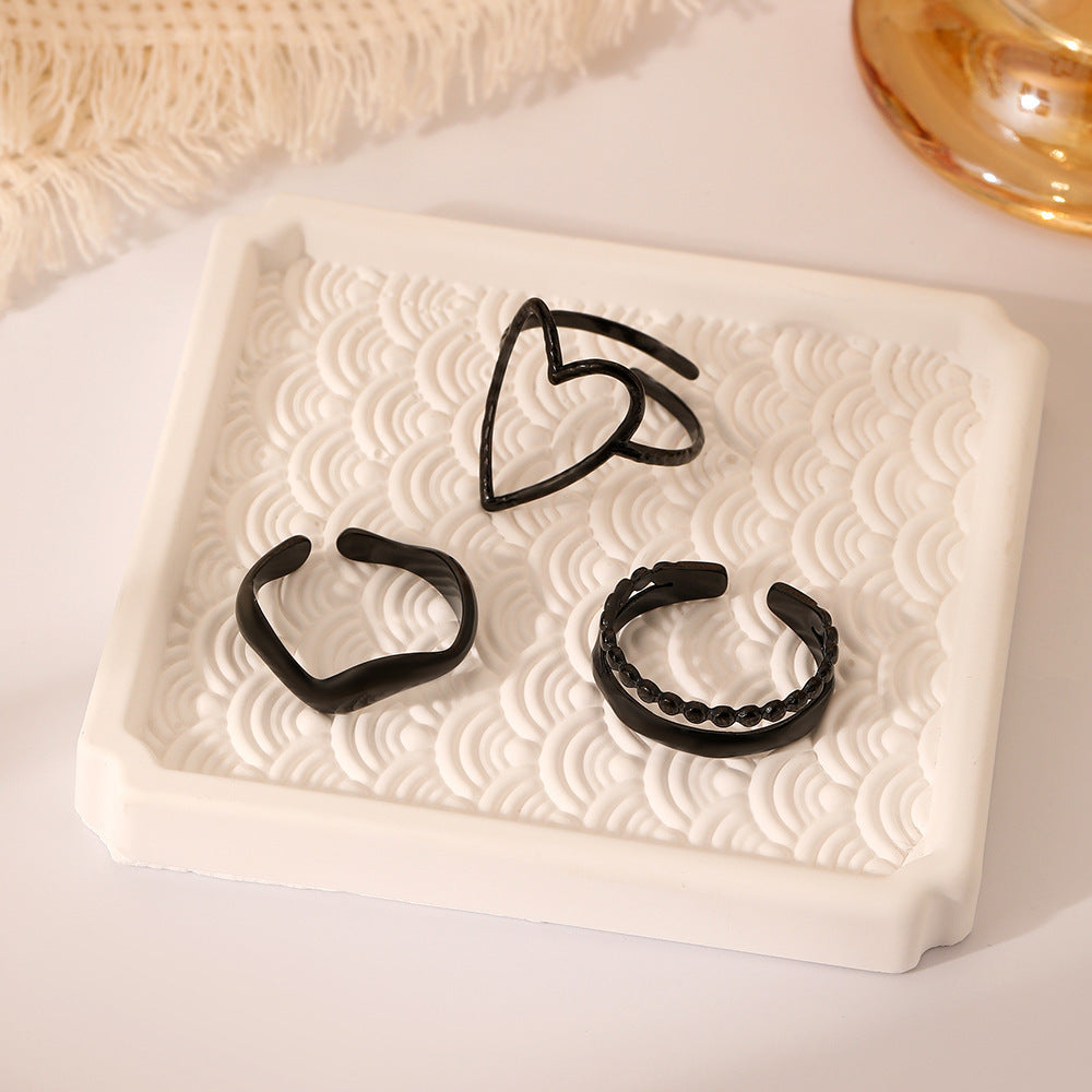 Elegant Stainless Steel Love Water Wave Ring Set For Women