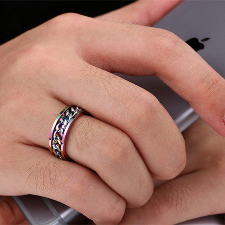 Men Stainless Electroplated Chain Ring Durable Fashion Accessory Modern Minimalist Design Quality Jewelry Band