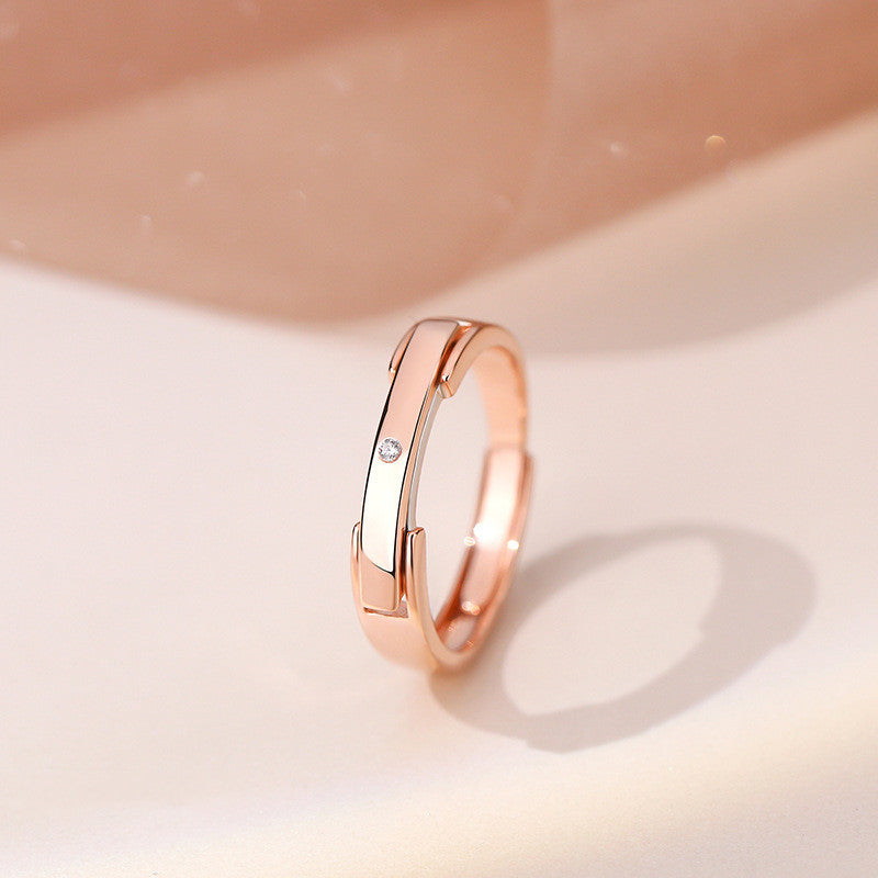 Mens Womens Fashion Flip Top Ring Creative Silver Ring Electroplated Diamond Ring White Gold Rose Gold Simple