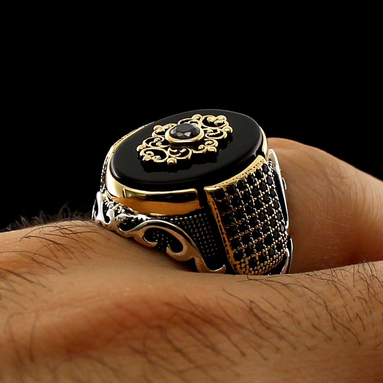 Ancient Silver Geometric Alloy Ring With Mosaic Artificial Stone Middle Eastern Design Statement Jewelry Collection