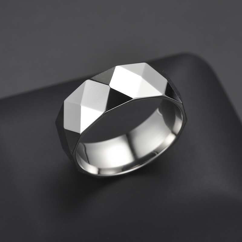 Titanium Steel Diamond Face Ring Unisex Carved Geometric Style Not Inlaid Steel Ring Everyday Sleek Essentials