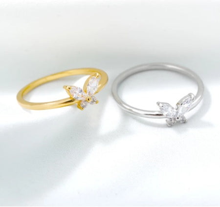 Womens Butterfly Ring Gold Plated Fashion Jewelry Gift For Birthday Copper Zircon Elegant Design Packed Modern
