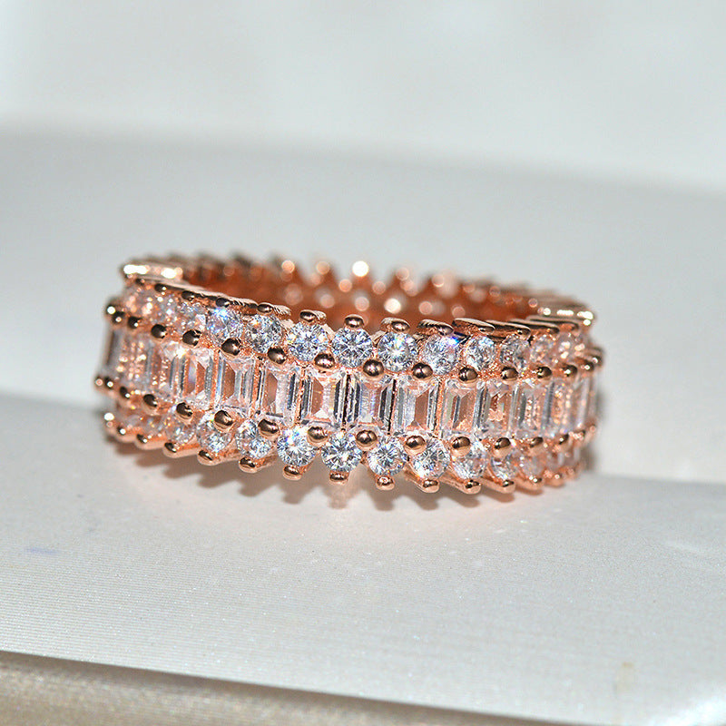 Gold Encrusted Zircon Crown Ring Copper Alloy Jewelry Elegant Wedding Anniversary Engagement Gift For Her Handcrafted